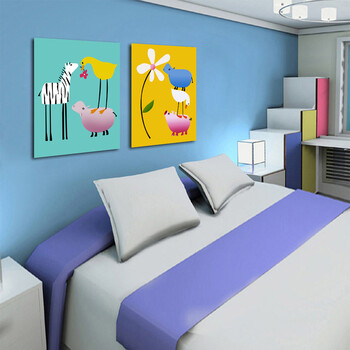 一若品牌 卡通动物装饰画 无框画 儿童房挂画 卧室床头画 幼儿园壁画二联版画 墙画互助 9毫米 50*70  单幅价格 需要几幅拍数量几