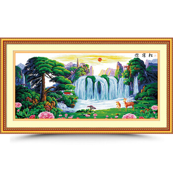 金字塔印花十字绣迎客松客厅大画3d山水风景画圆钻钻石画 十字绣 大版埃及长绒棉2米