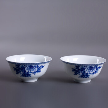 红叶景德镇中式陶器青花高白瓷釉中彩可微波碗碟套装 心想事成 10个装