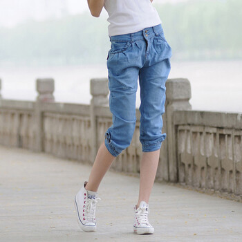 拳击猫 2014夏装女<em>牛仔</em>短裤韩版<em>哈伦</em>裤<em>马裤</em>中