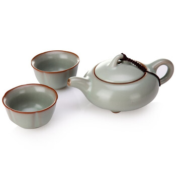 阳光飞歌 汝窑茶具 一壶两杯小盛水旅行茶具套装 莲花杯D0002