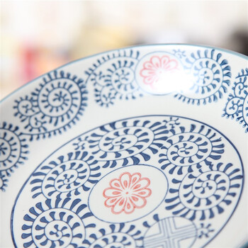 山田烧陶瓷盘子 陶瓷饺子盘(8英寸)釉下彩日式和风深饭盘(2只装) 古塘草