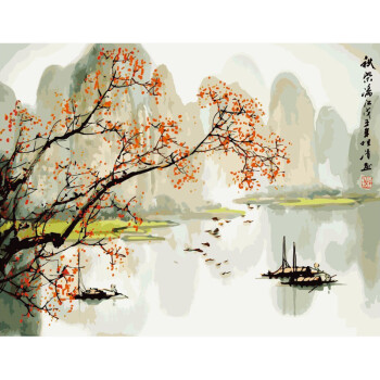
                                        diy手绘数字油画 秋染丽江50*65cm 带内框直接挂 花卉风景客厅餐厅结婚装饰画礼品                