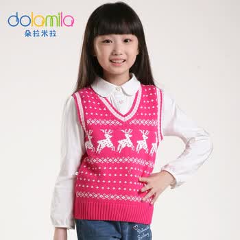 朵拉米拉 中大童<em>女童</em>毛线背心纯棉<em>套头</em>百搭小