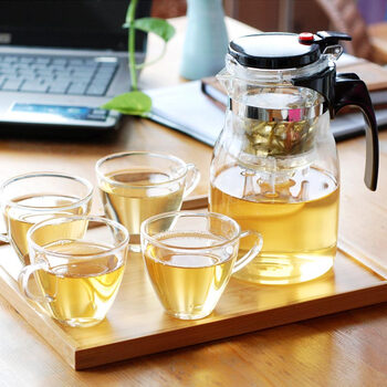 
                                        美斯尼玻璃茶具套装 过滤飘逸杯茶壶 一壶四杯一茶盘                