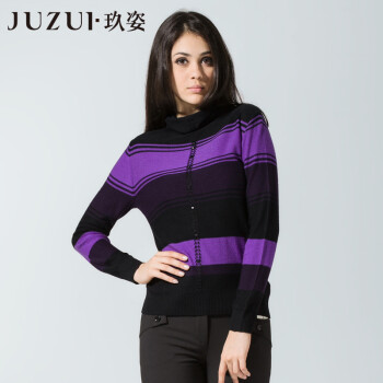 玖姿juzui专柜正品新款女装冬装长袖毛衣羊毛衫gqq30516 花紫 5/xl