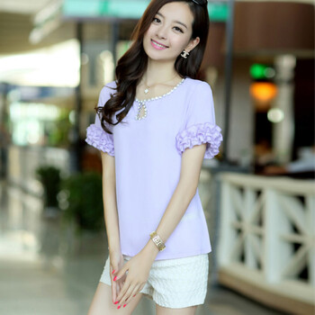 2014春夏装新款<em>品牌特价女装</em>水钻圆领木耳花