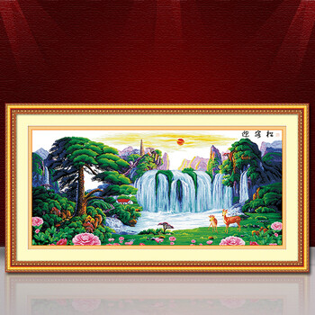 金字塔印花十字绣迎客松客厅大画3d山水风景画圆钻钻石画 十字绣 大版埃及长绒棉2米