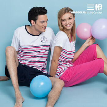 2014 三枪 舒木尔<em>棉</em>圆领短袖<em>短裤</em>男<em>家居</em>服套装