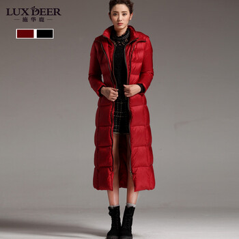 2013新款超长款<em>连帽羽绒服女</em> 加长修身冬季加
