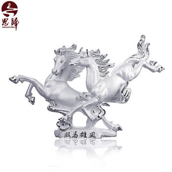 思归 银饰 999千足银双马雄风摆件 纯银送礼首