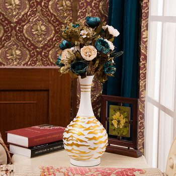 
                                        得美莱斯 欧式简约插花花瓶装饰摆件 家居饰品 干花工艺品 室内装饰礼品 客厅摆设 简约白-套餐3-带2束花                