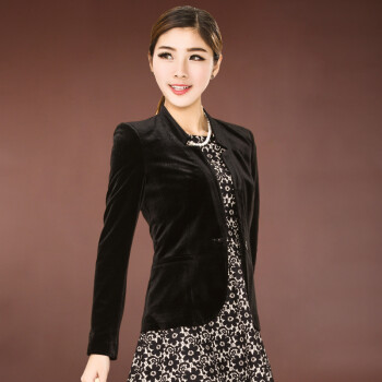 休闲小西装 女丝绒小西服by352505 黑色 xxl