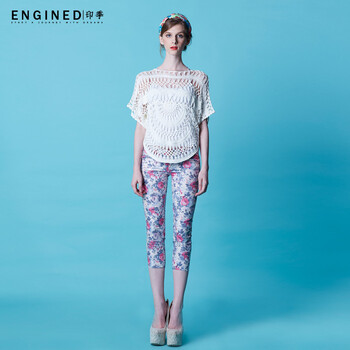 ENGINED/印季 时尚休闲<em>女式薄款</em>印花<em>牛仔</em>中裤