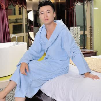 海利源 纯棉浴袍<em>睡袍</em>女 <em>加厚</em>毛巾料情侣<em>带帽睡</em>