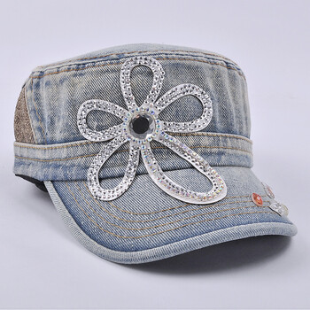 14夏季新款 镶钻大花朵 防晒牛仔<em>女士棒球帽</em>B