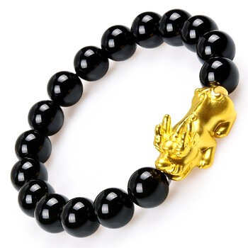 金莱缘 千足3D硬黄金招财貔貅手链 男女款虎眼