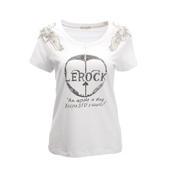 LEROCK 白色蕾丝镶钻时尚<em>女士</em>短袖<em>上衣</em> 白色