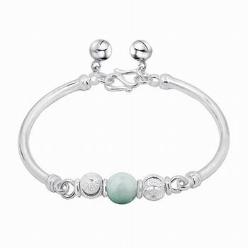 左心房999千足银手镯转运玉珠纯银手镯情人节