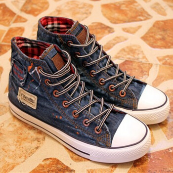 靓宇轩<em>秋装</em>上新男士新款男帆布鞋高邦系带牛仔