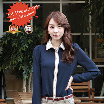 香堤花语 2013秋装女长袖大码拼接雪纺衬衫女