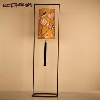 比月现代中式落地灯客厅卧室书房灯具创意布艺立式实木装饰落地灯3103 白色 34