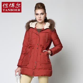 支持货到付款】坦博尔2013新款羽绒服女款中长款