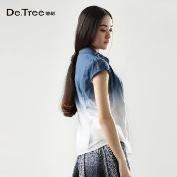detree<em>地树</em> 2014新款<em>女装</em>夏装渐变色娃娃领韩