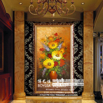 
                                        博艺佳【金色向日葵】家居装饰画纯手绘油 中式风景油画 高档有框画门厅餐厅走廊装饰画 第一幅 80*160CM                