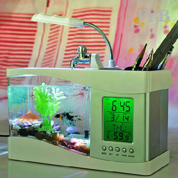 多功能电子鱼缸 创意礼品 情人节送老公 送儿童生日礼物 新奇特别实用礼物鱼缸 台灯 万年历