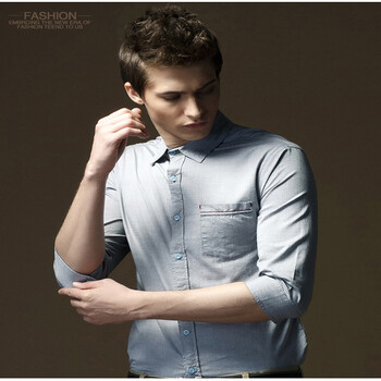 夏季新品男式商务纯色全棉<em>衬衫男士</em>翻领<em>开衫</em>中