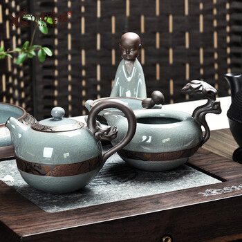 
                                                            尚言坊哥窑茶具套装冰裂家用整套复古简约汝窑釉日式开片功夫陶瓷泡茶杯 1安全装哥窑龙珠壶全组13头+茶筒佛手配件+荔枝                