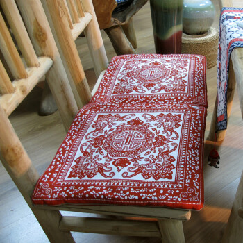 
                                        布络BuLuo中式双面手工印花布艺全棉面料餐椅垫坐垫万寿多福（可支持部分尺寸订做） 玫红色 45×45 cm                