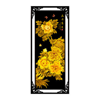 
                                        芙林达（FULINDA） 精准印花十字客厅新款棉线花开富贵黑底3d玄关竖版牡丹花十字绣 精准印布丝线58*139 满绣                