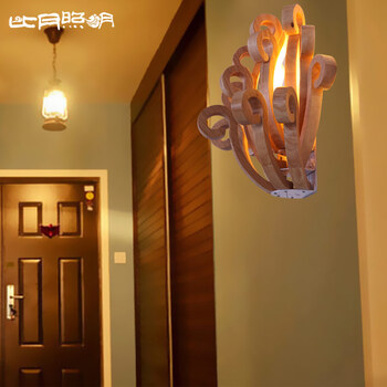 比月照明 原创现代简约客厅餐厅东南亚水曲柳木质吧台创意壁灯3189