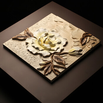 福雕家饰 现代装饰画客厅画餐厅画 无框四联小清新风格 家居浮雕画立体画 风华蝶影 咖啡色-深咖啡色底板