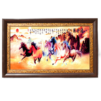 
                                        欢畅景德镇瓷板装饰画中堂客厅挂画装饰 八骏图粉彩瓷板画                 