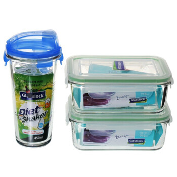 三光云彩glasslock韩国进口钢化水杯玻璃饭盒微波炉碗保鲜盒密封便当盒赠保温包 三件套/CY009