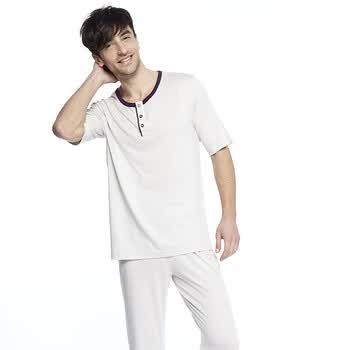 雪竹短袖长裤睡衣套装家居服男套（莫代尔+棉）M8003 灰色 XXXL