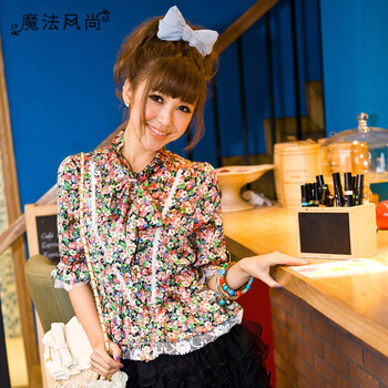 PEACEBIRD太平鸟乐町魔法印花仿真丝衬衫DJ1224097 绿色 XL