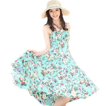 露西法兰 2012韩版女装夏装新款 吊带碎花雪纺连衣裙 CN-1232 蓝色 L