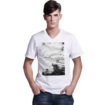LOVINJK 2012夏季新款 时尚指南针图案印花短袖T恤 男士圆领潮牌胶印男tee T030 灰色 XXL