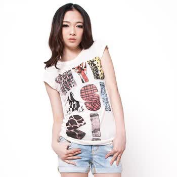 Basic House 百家好 夏装 字母圆领韩版短袖T恤HLTS326C 白色/WH 155/85/S