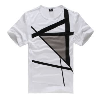 富贵鸟 男装 夏季新款生活休闲短袖圆领T恤51762076 白色70 190(XXXXL)