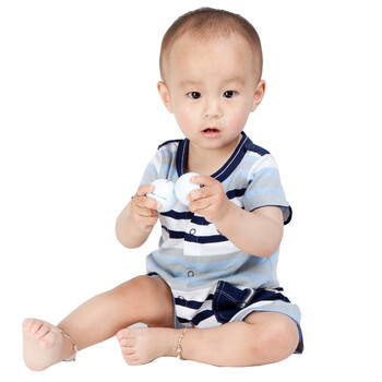 哇喔哇喔童装 夏装新款 0-5岁男童间条连体衣22A903B 浅粉蓝深豆沙宽间 80码
