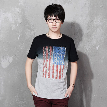 AMH 韩国2012新款夏装男装韩版渐变短袖T恤OE2032 黑灰色 XL