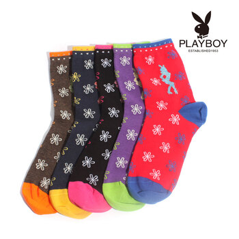 PLAYBOY 花花公子 时尚可爱糖果撞色精梳棉女式短筒袜2215 咖啡 均码