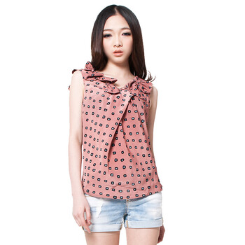 Basic House 百家好 夏装 荷叶领口女式衬衫 HLBL324D 酒红色 165/68A/L