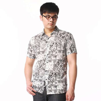 利郎 夏季休闲时尚修身短袖衬衫板型T恤 1XXC0211Y 白黑间色 190