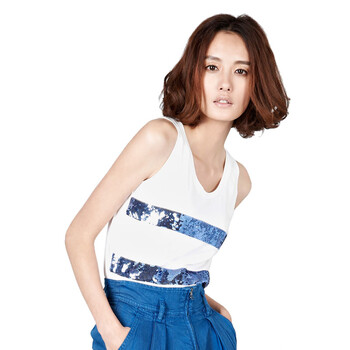 MO&Co.摩安珂 moco 休闲款亮片条纹背心 M112VET25 90本白 L